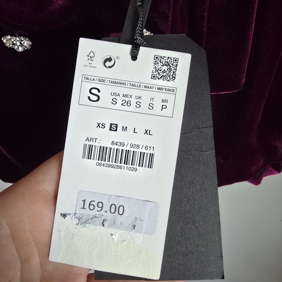 ZARA, New, Luxe Purple Velvet Rhinestone Button Oversized Blazer, Size Small - Picture 10 of 13
